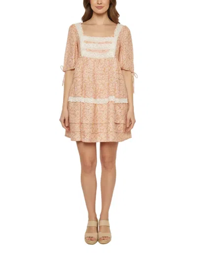 Pre-owned Maje Radola Floral-print Lace-trim Dress In Orange
