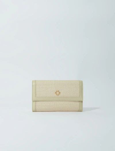 Maje Raffia-effect Clutch Bag With Chain In Beige