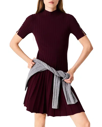 Maje Raffina Knit Skater Dress In Burgundy