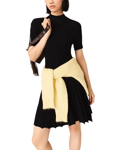 Maje Raffina Ribbed Split Sleeve Dress In Black