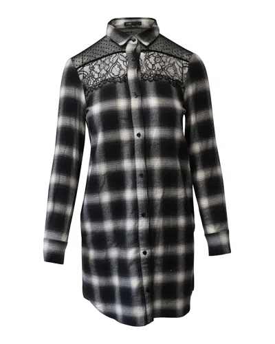 Maje Raja Lace Yoke Plaid Shirt Dress In Multicolor Cotton