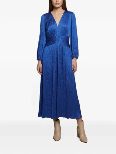 Pre-owned Maje Raleyma Pleated Maxi Dress In Blue