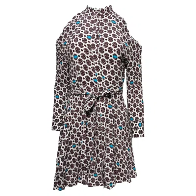 Pre-owned Maje Ralinka Cold Shoulder Button Down Mini Dress In Multicolor Viscose In Black