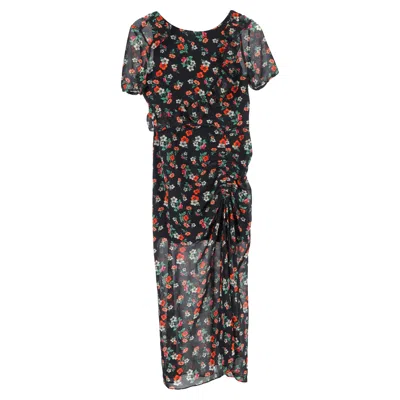 Maje Rancho Ruched Floral-print Midi Dress In Multicolor Chiffon
