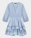 Maje Dress With Ruffles And Lace Details In Blue Sky