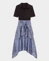 Maje Layered-effect Patterned Dress In Blue Bandana Print