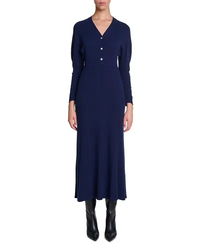 Maje Raquelly Knit Maxi Dress In Navy