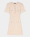 Maje Rartingal Sequined Tweed-effect Check Knit Dress In Pink/ecru