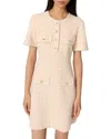 Maje Rartingal Sequined Tweed-effect Check Knit Dress In Pink/ecru