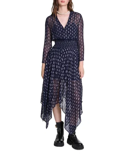 Maje Rayemona Asymmetric Maxi Dress In Navy