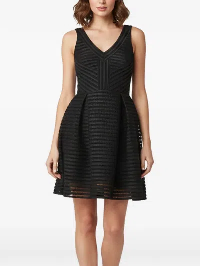 Pre-owned Maje Rayure Flared Mini Dress In Black