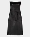 Maje Strapless Stretch Leather Midi Dress In Black