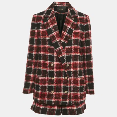 Pre-owned Maje Red Checks Tweed Blazer And Shorts Set M/l