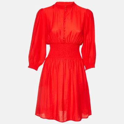 Pre-owned Maje Red Crepe Smocked Waist Ritha Mini Dress M