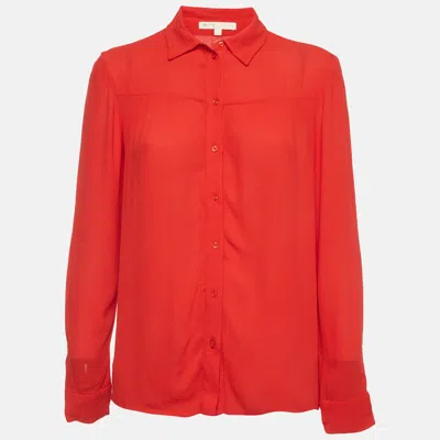 Pre-owned Maje Red Crinkled Gauze Button Down Coleta Blouse S