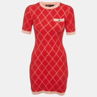 Maje Red Knit Diamante Mini Dress