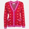 Maje Red March Cherry Jacquard Knit Cardigan In Red