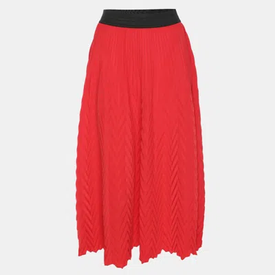 Pre-owned Maje Red Pleated Accents Crepe Midi Skirt S