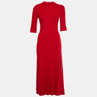 Pre-owned Maje Red Rib Knit Lace Detail Midi Dress Xs