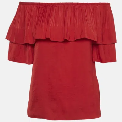 Pre-owned Maje Red Satin Plisse Ruffled Top S