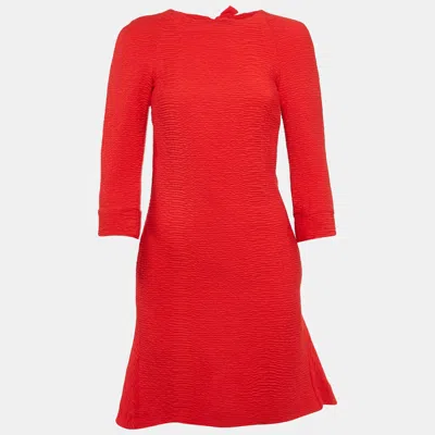 Pre-owned Maje Red Textured Crepe Bow Detail Mini Dress S