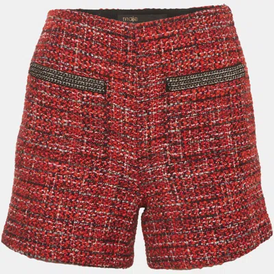 Pre-owned Maje Red Tweed Mid Rise Shorts S