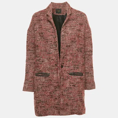Maje Red Tweed Mid-length Gordan Coat In Brown