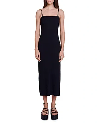 Maje Embellished Ribbed-knit Midi Dress In Schwarz