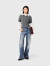 Maje Removable Beaded Collar Sweater In Gray