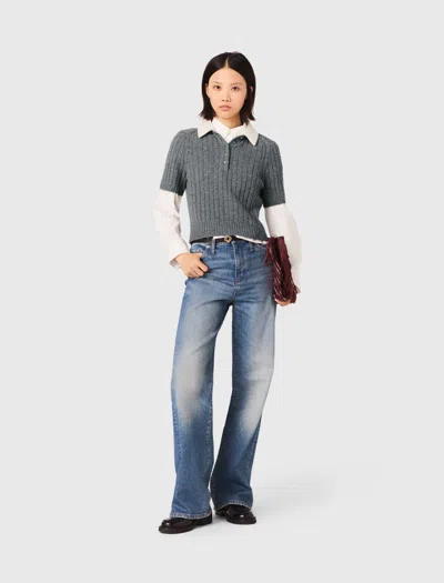 Maje Removable Beaded Collar Sweater In Grey