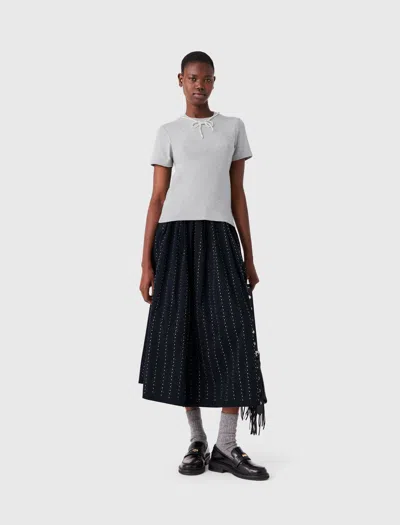 Maje Removable Beaded Collar T-shirt In Gray