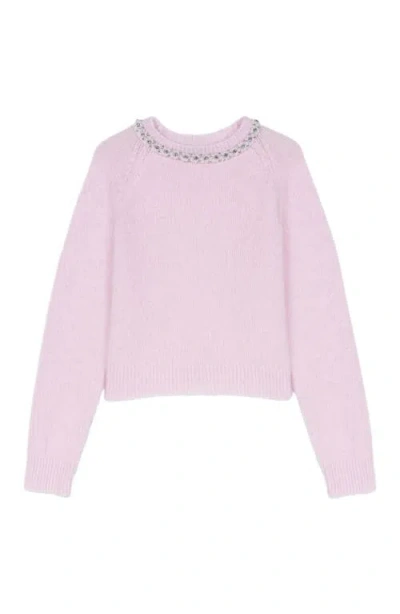 Maje Removable Jewel Collar Sweater In Pink
