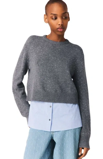 Maje Removable Rhinestone Trim Sweater In Gray