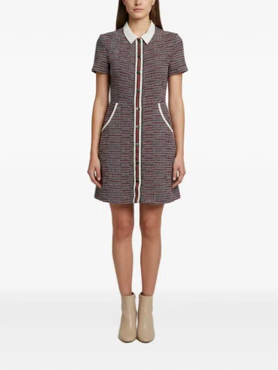 Pre-owned Maje Renatelle Tweed Button-up Mini Dress In Blue