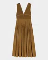 Maje Womens Jewel-embellished Pleated Cotton-blend Maxi Dress Bruns In Khaki