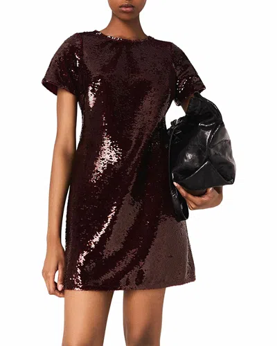 Maje Sequin-embroidered Short Dress In Burgundy