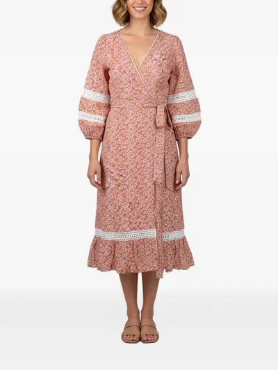 Pre-owned Maje Restella Floral-print Wrap Dress In Pink