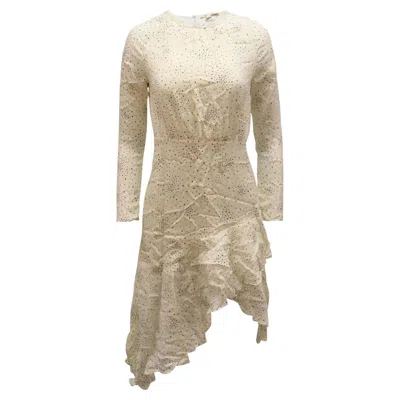 Pre-owned Maje Reto Asymmetric Star Print Midi Dress In Ivory Cupro In White