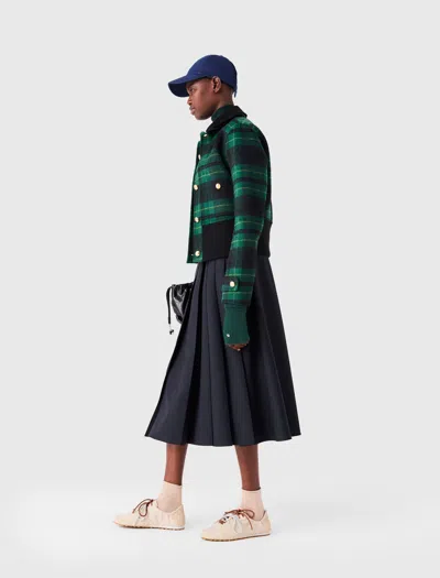 Maje Checked-pattern Button-up Jacket In Green