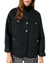 Maje Womens  Multi-pocket Round-neck Woven Coat In Black