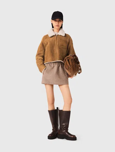Maje Reversible Shearling Coat In Brown