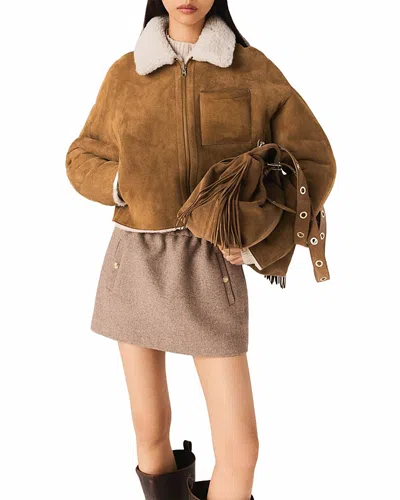 Maje Reversible Shearling Jacket In Brown