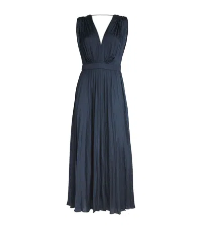 Maje Revillou Pleated Midi Dress In Blue