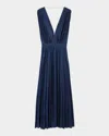 Maje Womens Bleus V-neck Pleated Woven Maxi Dress In Navy