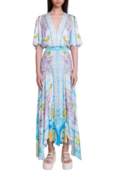 Maje Mosaic-print Satin Maxi Dress In White