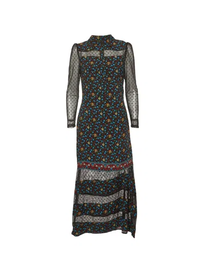 Pre-owned Maje Rezia Floral-print Maxi Dress In Black