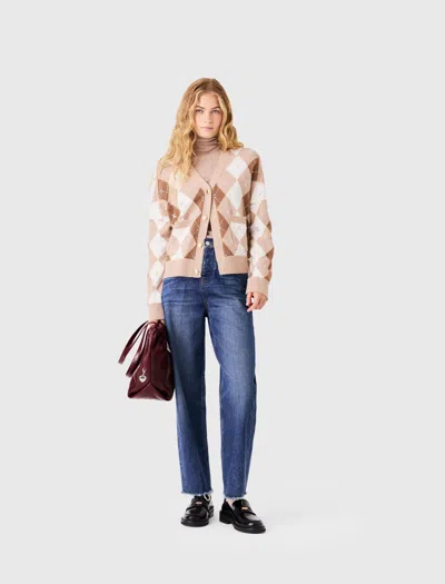 Maje Rhinestone Argyle Cardigan In Beige