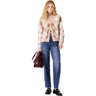 Maje Rhinestone Argyle Cardigan In Neutral