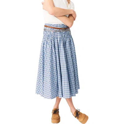 Maje Womens Blue Check Print Checked Rhinestone-embellished Cotton Maxi Skirt