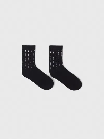 Maje Rhinestone Cotton Socks In Black